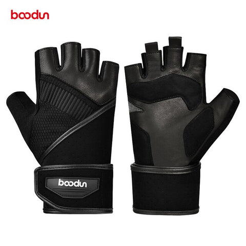 Boodun Buck Leather Gym Gloves Bodybuilding Weight Lifting Fitness Glove