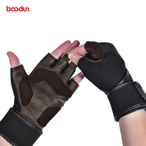 Boodun Buck Leather Gym Gloves Bodybuilding Weight Lifting Fitness Glove