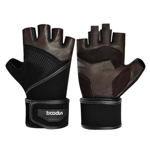 Boodun Buck Leather Gym Gloves Bodybuilding Weight Lifting Fitness Glove