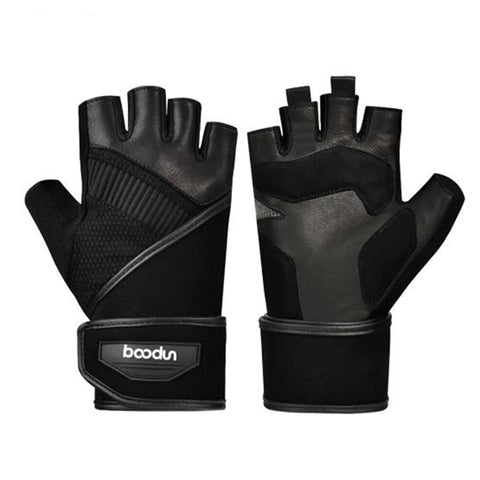 Boodun Buck Leather Gym Gloves Bodybuilding Weight Lifting Fitness Glove